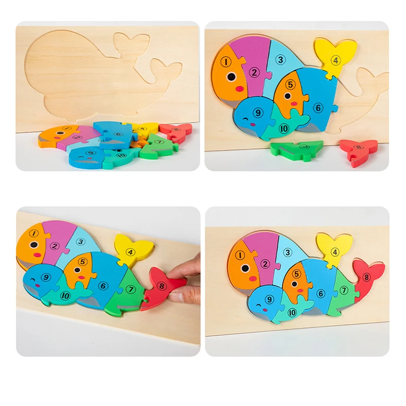 Wooden Educational Animal Jigsaw Puzzle Game Wooden Numbered Animal Parent-Child Puzzle Educational Animal Puzzle Baby Game Toys