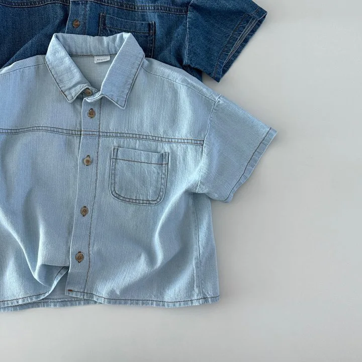 Solid Denim Suit Baby Spring Autumn Long-Sleeved Denim Shirt Jacket Trousers Two-Piece Baby Boys Girls Simple Casual 2PCS
