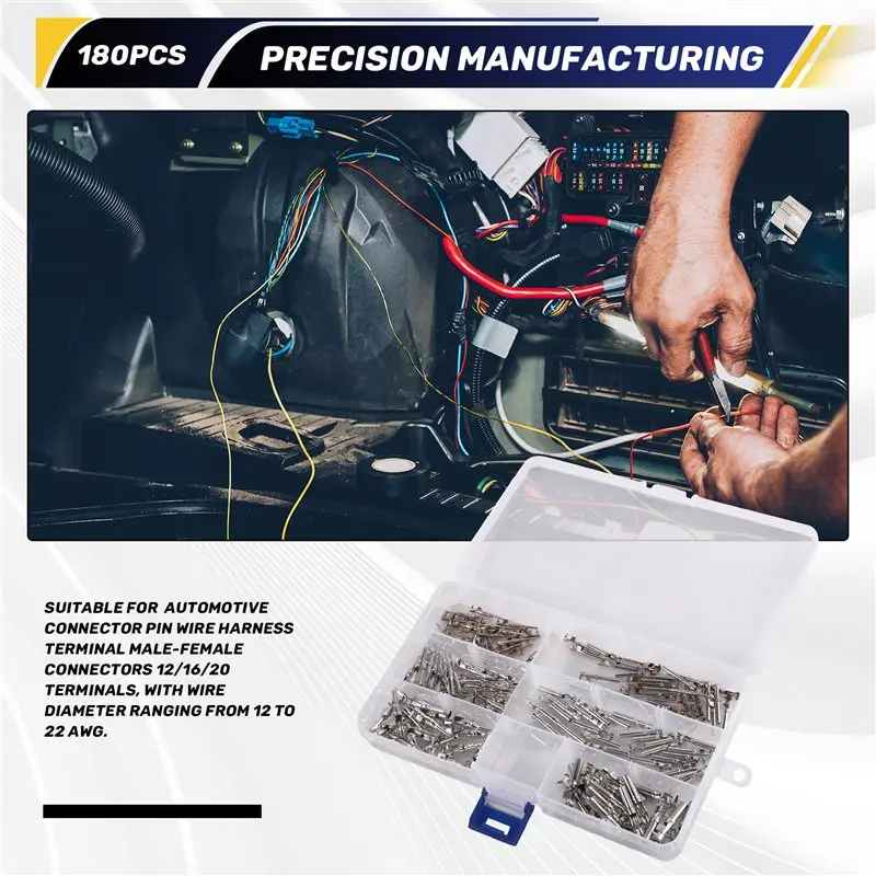 JFB For Deutsch,Sizes 12/16/20 Terminal Electrical Pin Connectors(180Pcs), Wire Gauge Range 12-22 AWG For DT Series