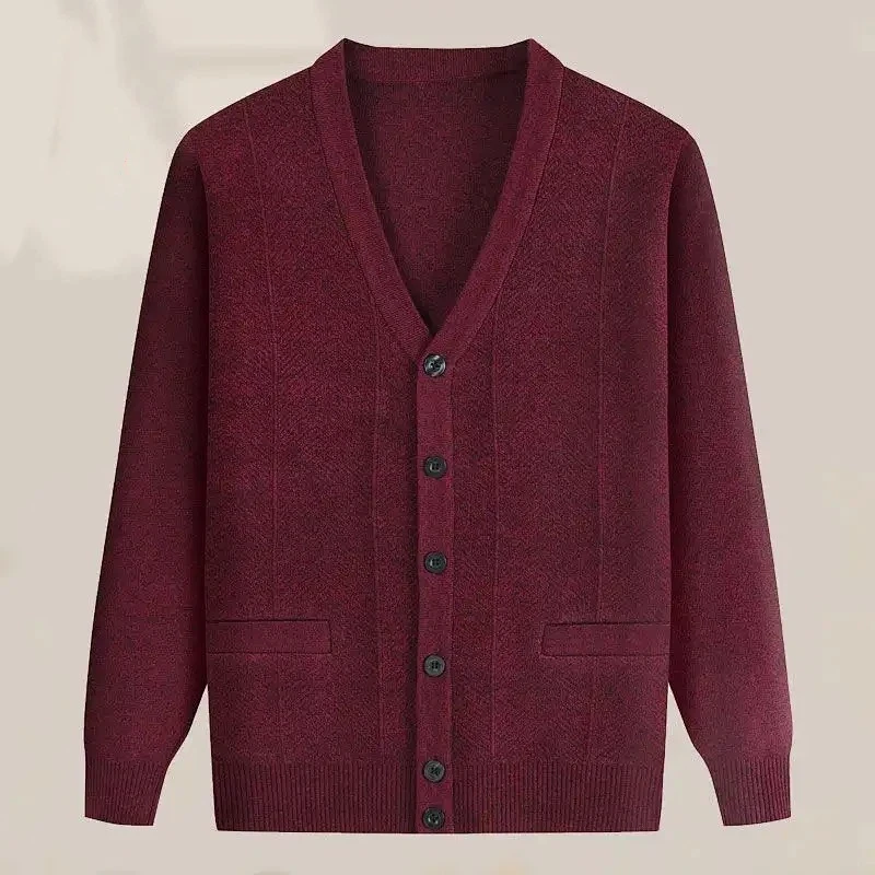 เสื้อโค้ทไหมพรมถักหนาสำหรับผู้ชาย ฤดูใบไม้ร่วง ฤดูหนาว เสื้อคาร์ดิแกน แขนยาว สำหรับผู้สูงอายุและวัยกลางคน