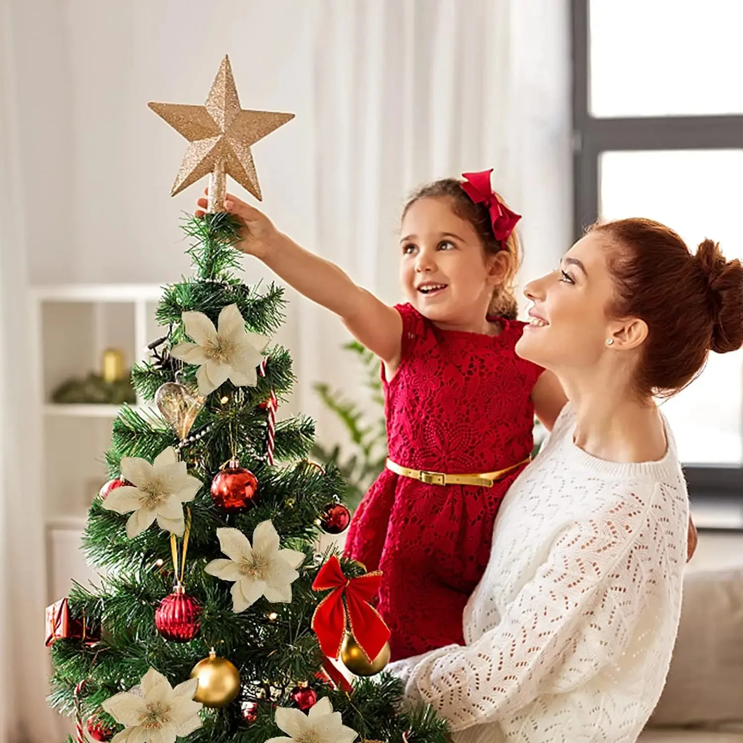 10 Stücke Künstliche Blumen Weihnachtsdekoration 13 CM Weihnachtsbaum Anhänger Ornamente für Home Room Decor Navidad Neujahr 2025 Girlande – Detail 2