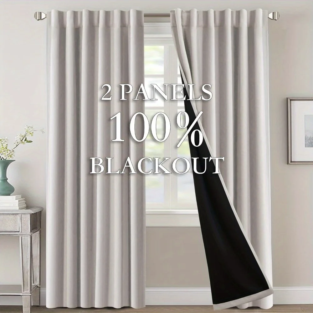 2 Panels Princedeco 100% Blackout Curtains for Bedroom with Black Liner Full Room Darkening Curtains 96 Inch Long Thermal Insula