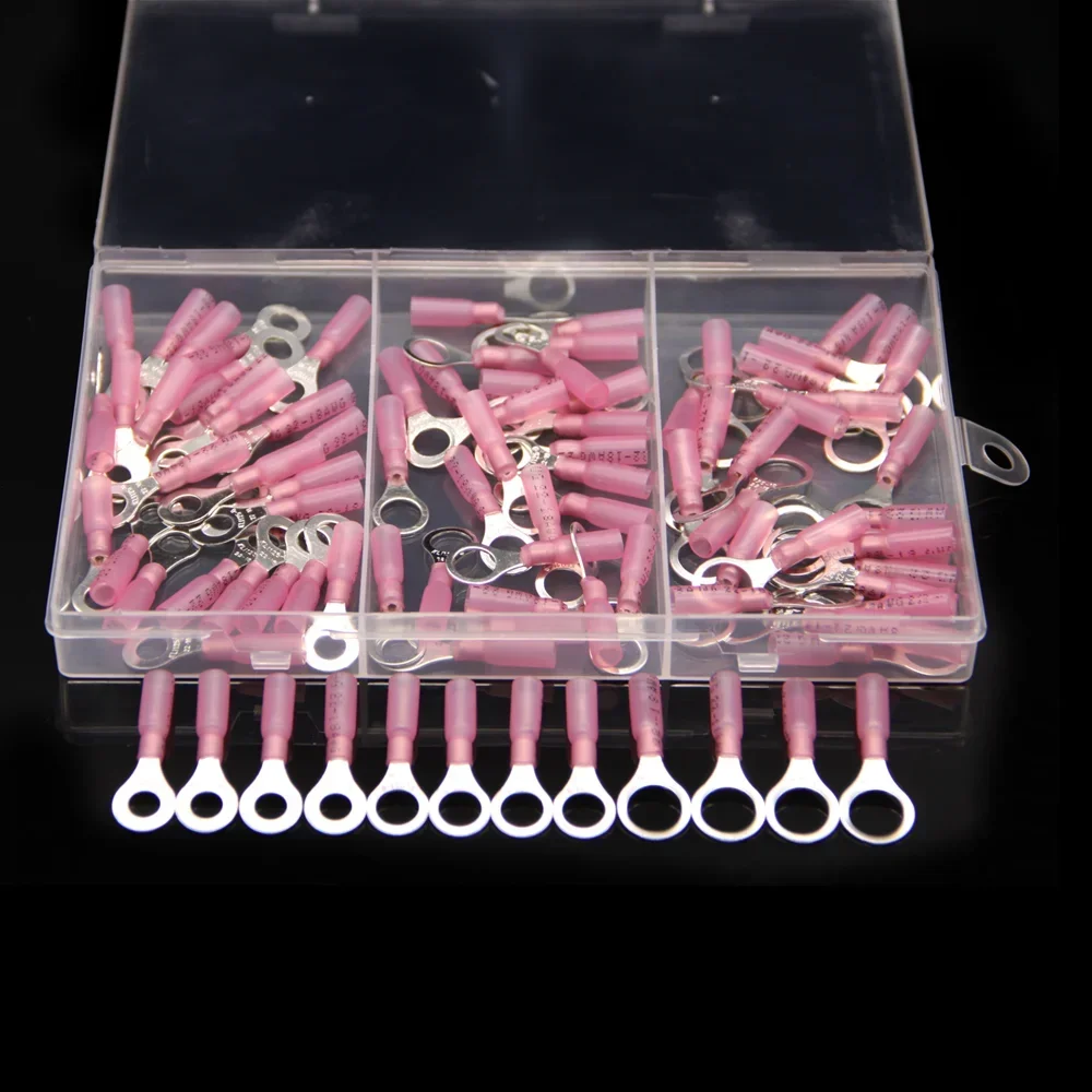 

90PCS M6/8/10 Insulated Heat Shrink Ring Terminals Wire Cable Electrical Crimp Terminals Connectors