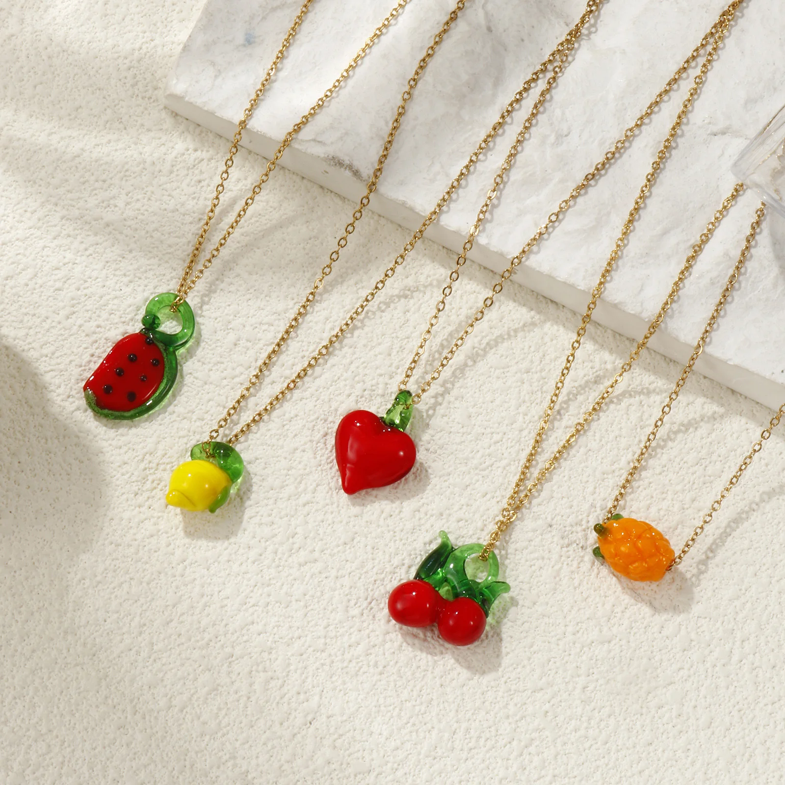 1 Piece Lampwork Glass Fruit Charm Necklace 18K Gold Plated 304 Stainless Steel  Necklace For Women Exquisite Gift  45cm + 5cm