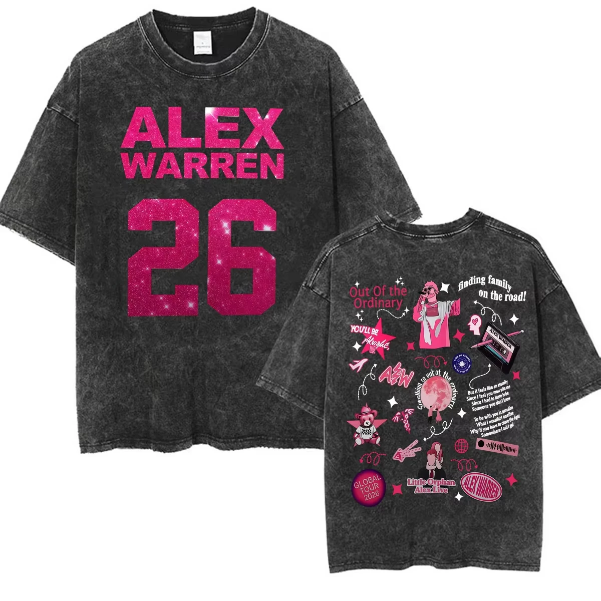 Alex Warren Moon Artwork Music Tour 2026 Vintage Washed T Shirt Y2k Music Tops Fashion Punk Hip Hop T-shirts Casual Print Tshirt