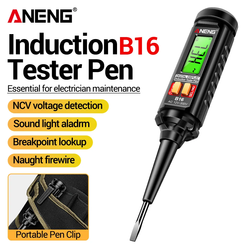 ANENG B16 Digital Tester Pen Screwdriver Flat-head Sensing 12V-300V Voltage Detector Non-Contact Probing Electrician Repair Tool