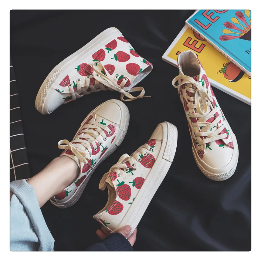 Spring New High-top Strawberry Canvas Shoes Women Retro College Style Kawaii Girl Cosplay Shoes Comfortable Women Shoes Loli Cos