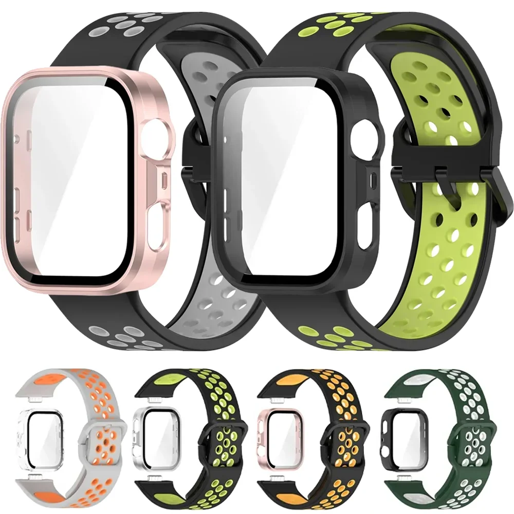 Silicone Strap+PC Case for Huawei Watch Fit 4/3 HD Tempered Glass Screen Protector Shell for Huawei Fit 4 Pro 4 Wristband Cover