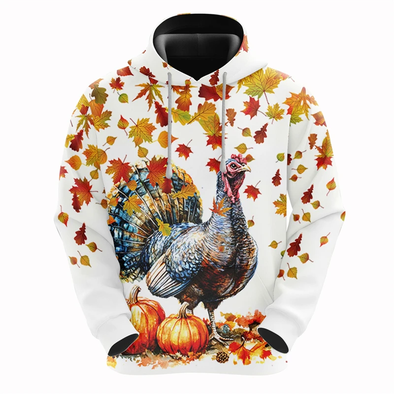 Men's Turkey Pattern Hooded Sweatshirt Fashion 3D Bird Lovers Printed Pullover Hoodie Casual Pumpkin Kids Loose Hoodies Tops