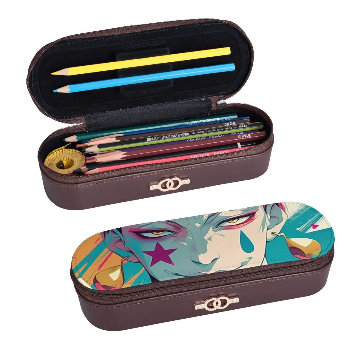 Anime Hisoka Hunter X Hunter Magical Joker Leather Pencil Case Pen Holder Storage Stationery Supplies Pen Box