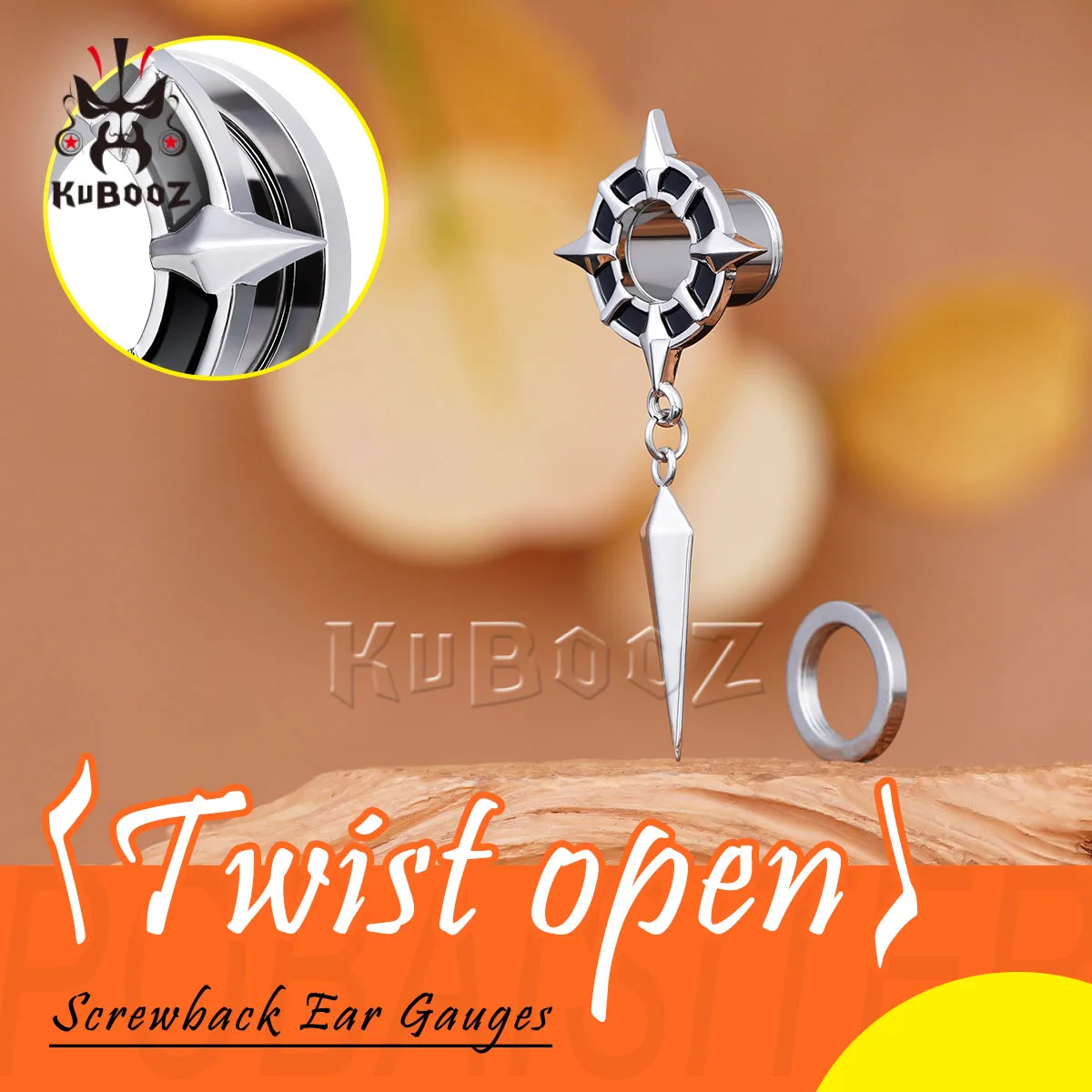 KUBOOZ 1Pair Gothic Star Spike Dangle Ear Tunnels Screw Ear Plugs Gauges Hypoallergenic Piercing Jewelry