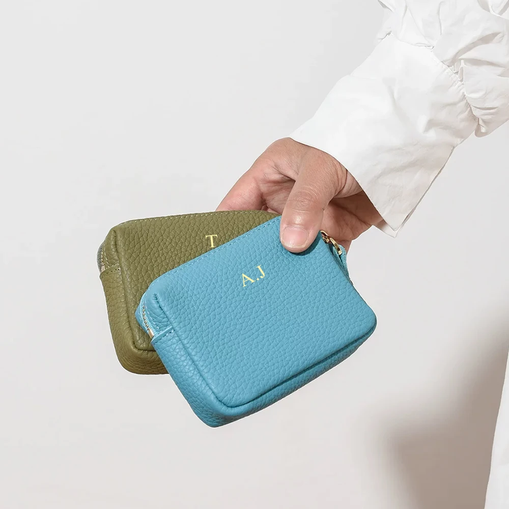 Echtes Leder Quadratische Mini-Geldbörse mit Individuellen Initialen Luxuriöse Damen-Lippenstift-Kosmetiktasche Aufbewahrungstasche Kartenhalter Schlüsselbörse – Detail 9