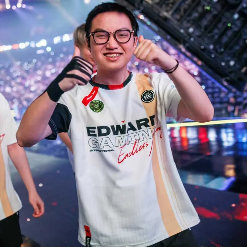 Seoul Global Match 2024 EDG Team Valorant Short Sleeve T-Shirt Standard Fit Polyester Fiber Youth Popular Daily Wear Four Sea...
