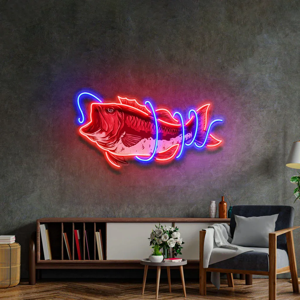 Fishing Line Neon Sign Fishing Logo Neon Sign Fishing Pop Art Neon Fishing Shop Art Decor Man Room Decor