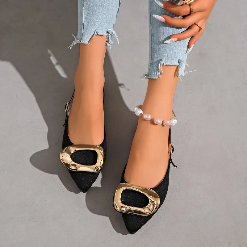 أحذية نسائية مسطحة موضة أشار تو الضحلة الانزلاق على المتسكعون أنيقة 2025 الصيف Slingback رقيقة منتصف كعب فستان البغال أحذية رياضية #4