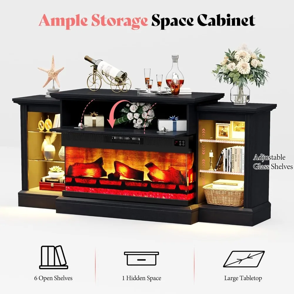 60 مدفأة كهربائية للمزرعة مع رف، حامل تلفزيون مدفأة ثلاثي الجوانب لأجهزة التلفاز حتى 65، طاولة مركز الترفيه #3