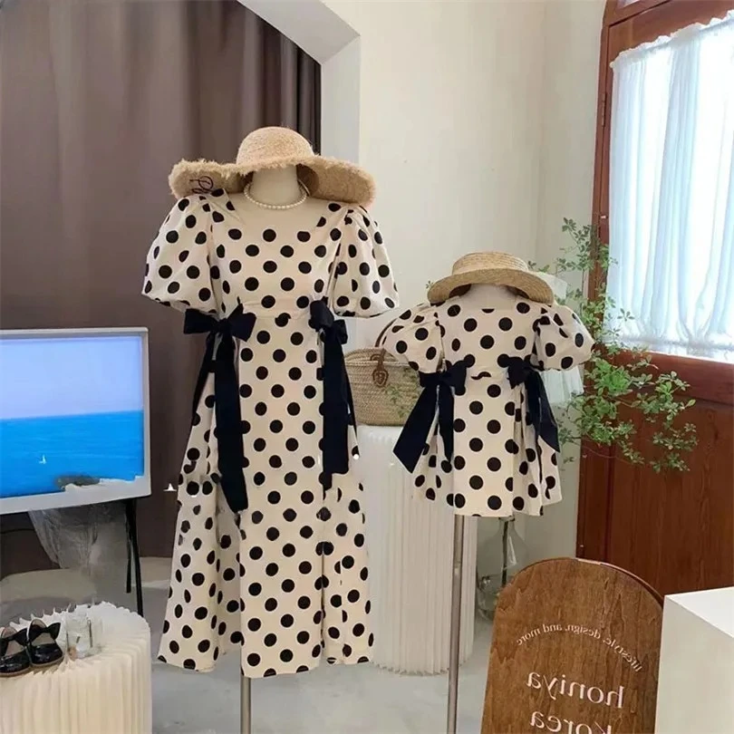 

Mother Daughter Matching Clothes Summer Polka Dot Mom Daughter Dresses Korea Style Family Matching Outfits Mommy And Me Clothes
