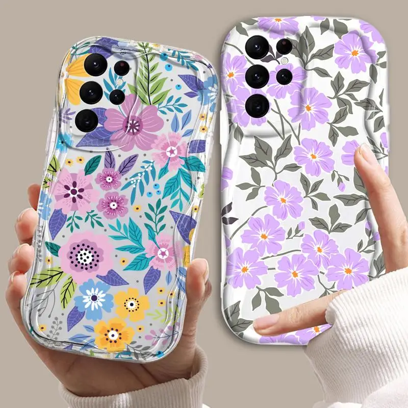 Creamy Texture Case for Samsung Galaxy S23 S24 Ultra S20 FE S21 Plus Shockproof Phone Cover Silicone Funda Brilliant Flowers image 2