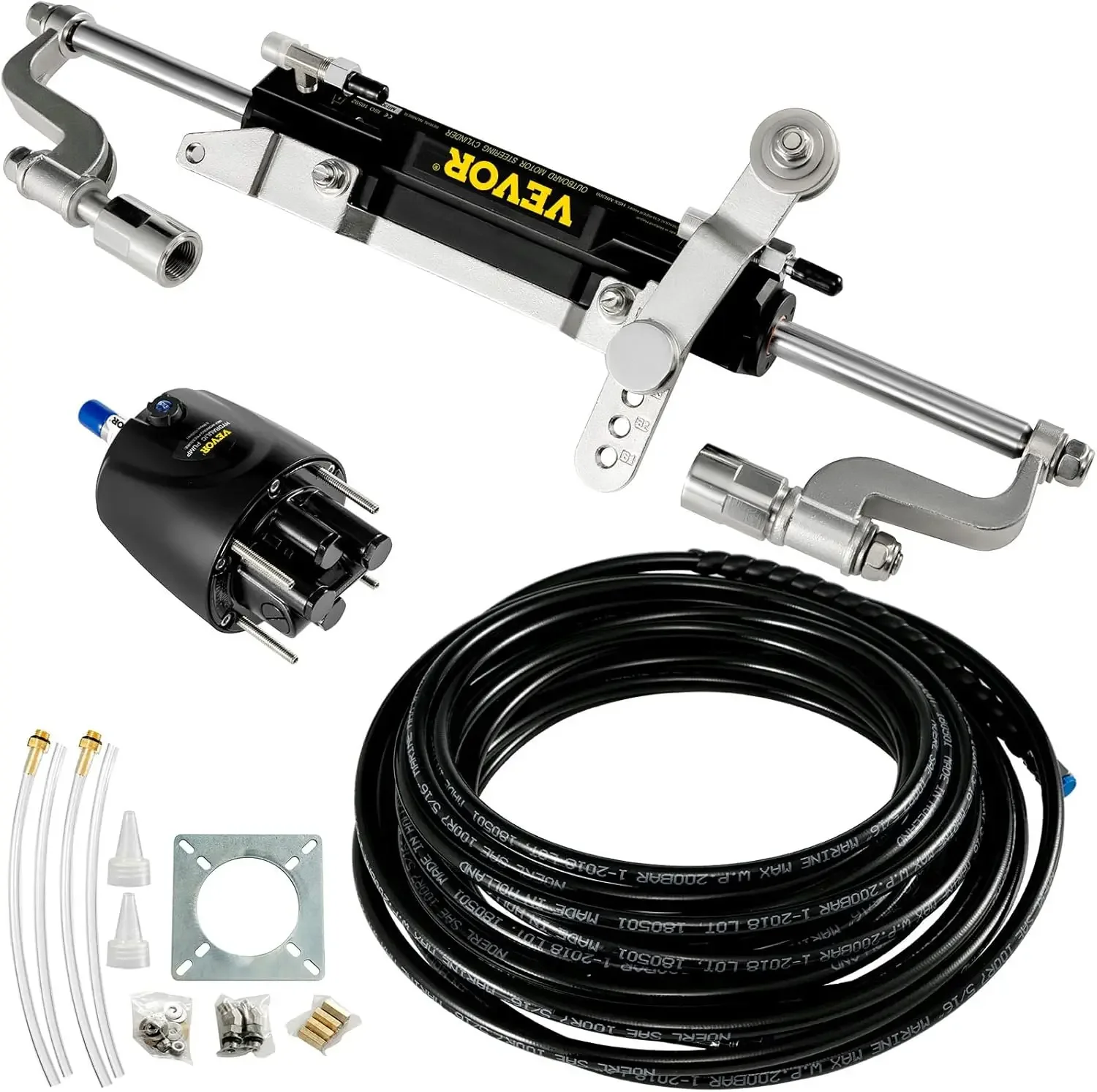 

Hydraulic Steering Kit 300HP Hydraulic Steering Compact Cylinder Hydraulic Outboard Steering Kit with Helm Pump