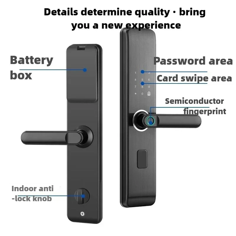 Tuya Wifi Electronic Smart Door Lock with Biometric Fingerprint / Smart Card / Password / Key Unlock with Bluetooth