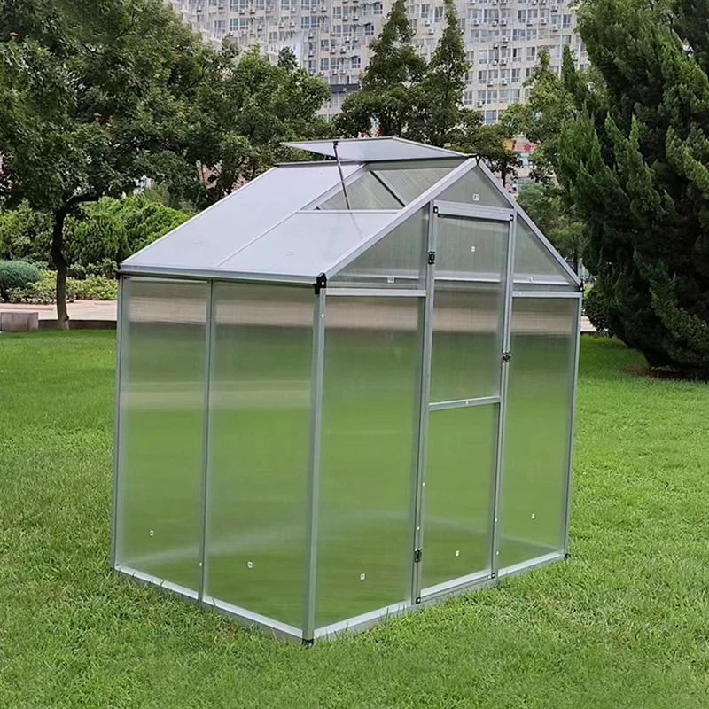 rt-Eco-Friendly Easily Assembled Aluminum Frame Greenhouse with Polycarbonate Panels for Mini Garden Use！