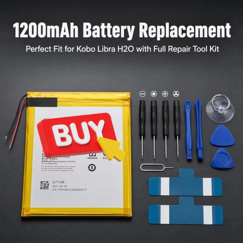 EVE PR-158098N SPS8339 3.7V 1200mAh Li-Po Battery Replacement for Kobo Libra H2O Ebook Reader