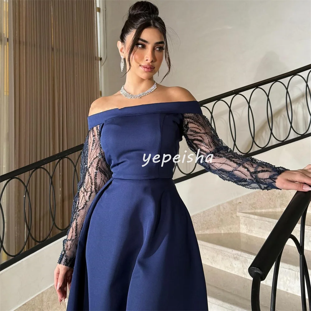 Customized Matching Exquisite Beading Sequined Draped Pleat A-line Off-the-shoulder Long Dresses Bespoke Occasion Dresses Formal