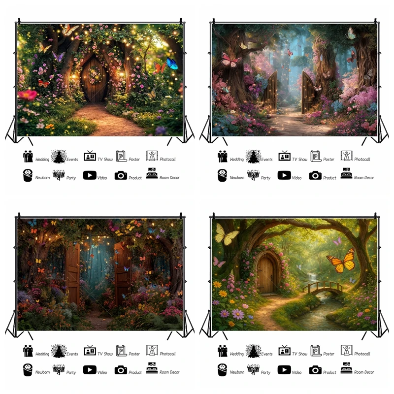 

Fantasy Forest Photography Background Banner Butterfly Stream Luminous String Lights Children Photo Party Scene Decoration Props