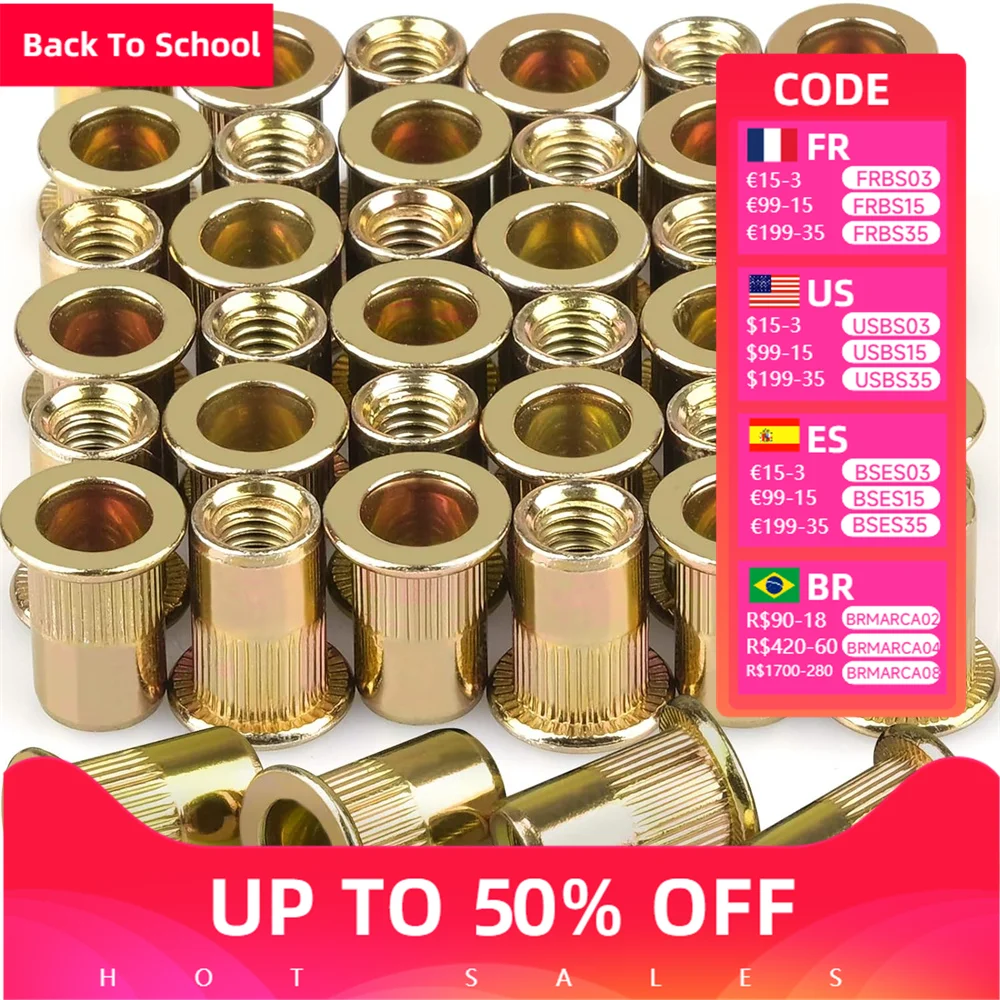 

100 шт. M3/M4/M5/M6/M8/M10/M12 метрические заклепочные гайки оцинкованная углеродистая сталь Резьбовая вставка гайка плоская головка накатанный корпус