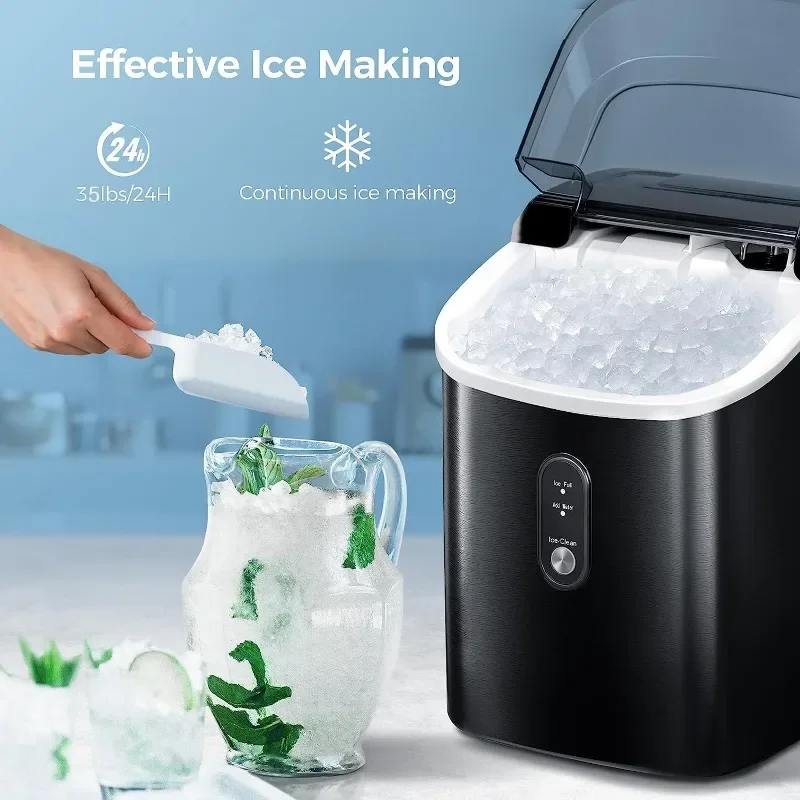 AGLUCKY Nugget-máquina de hielo portátil para Pebble, máquina de hielo masticable de 35 libras/día, autolimpieza