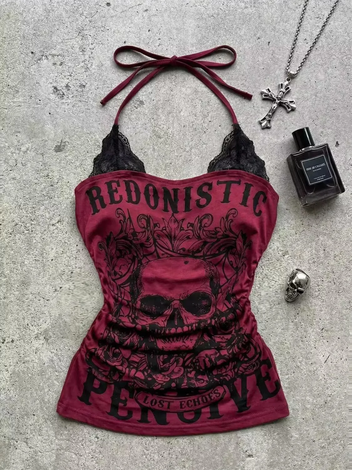 2025 Summer Female Clothing Casual Rock Kill Matt Punk Retro Style Big Skull Pattern Printed Camisole Sexy Black Vest for Womens