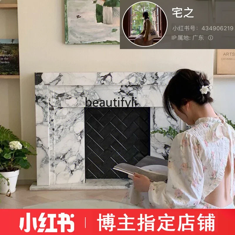 A95 Stone fireplace marble French white fireplace decoration marble mantel