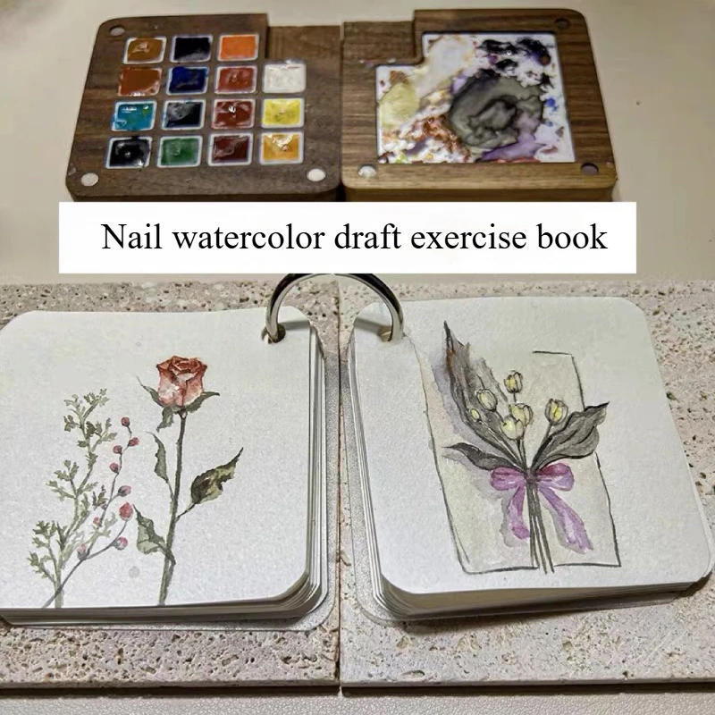 Mini Nail Watercolor Painting Flower Practice Book Portable Watercolor Thin Wood Pulp Petal Rose Special Texture Practice Papers