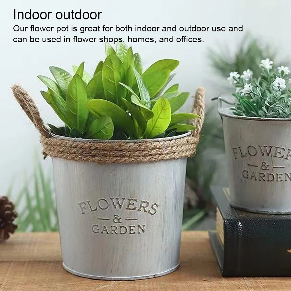 Iron Storage Bucket Flower Pot Rustic Pastoral Style Holder Succulent For Home Garden Desktop Ornaments Accessory