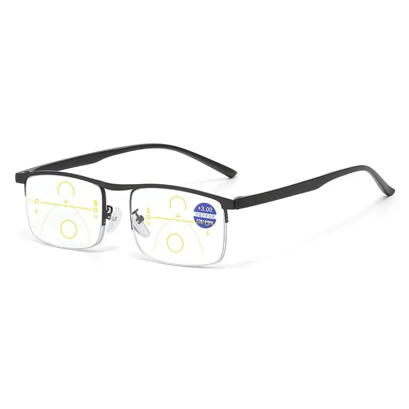 Progressive Multifocal Reading Glasses Men TR90 Metal Half Eyeglasses Anti Blue Light Near Far Dual Purpose Presbyopic Glasses image 3