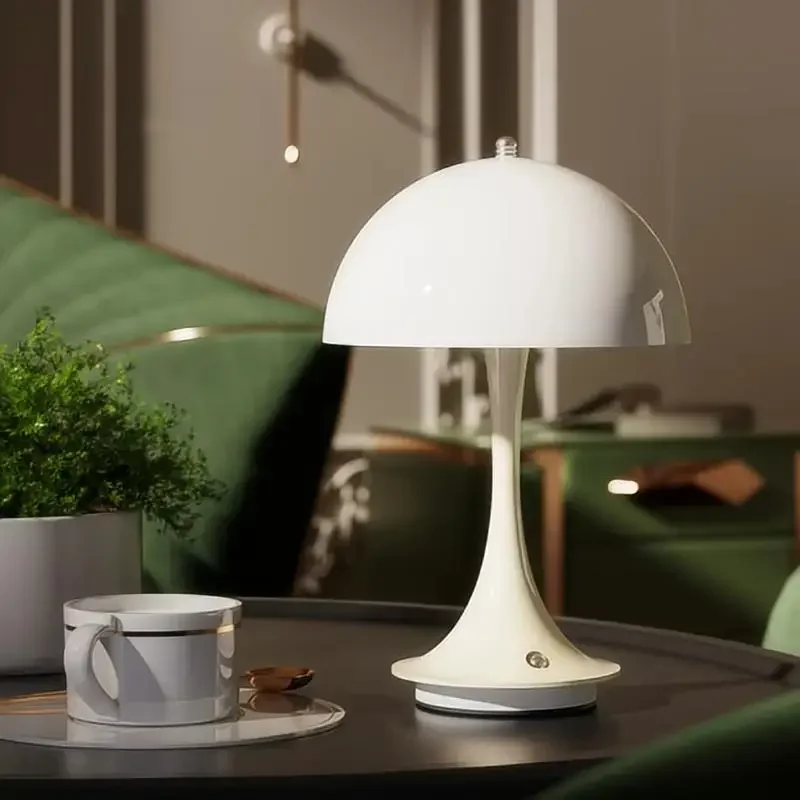 Wireless Mushroom Small Table Lamp USB Charging Metal Dot- 3-color Infinitely Dimmable Flower Bud Design Lamp