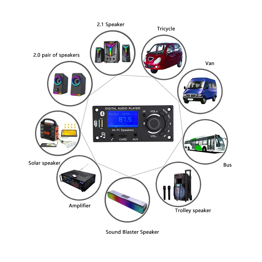 โมดูลถอดรหัสเสียงไร้สาย mp3 Bluetooth 5.0บอร์ดเครื่องเสียงรถยนต์ FM APE FLAC WMA WAV ถอดรหัสพร้อมรีโมทคอนโทรล TF Card พอร์ต USB