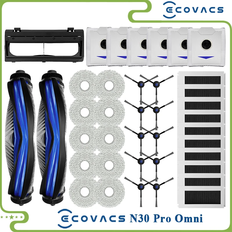 ใช้งานร่วมกับ (Ecovacs Deebot N30 Omni / N30 Pro Omni ) เปลี่ยนอุปกรณ์เสริมหลักแปรงด้านข้าง Hepa Filter Mop ถุงเก็บฝุ่น