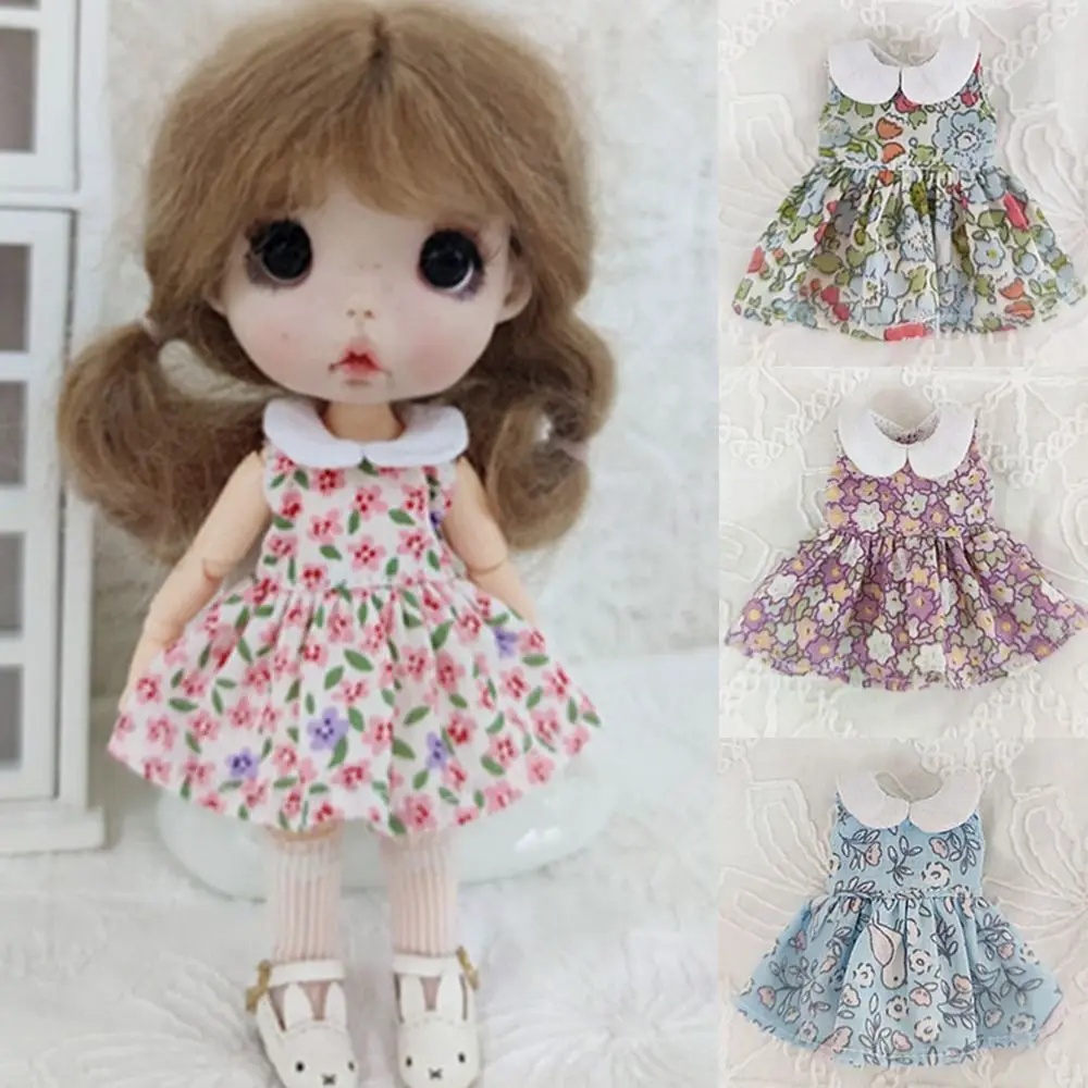 Printed Dresses For 1/11 OB11 Dolls Sleeveless Outfits Dresses Fashion Doll Clothes Skirt For 1/12 BJD Dolls Tops Doll Accessory