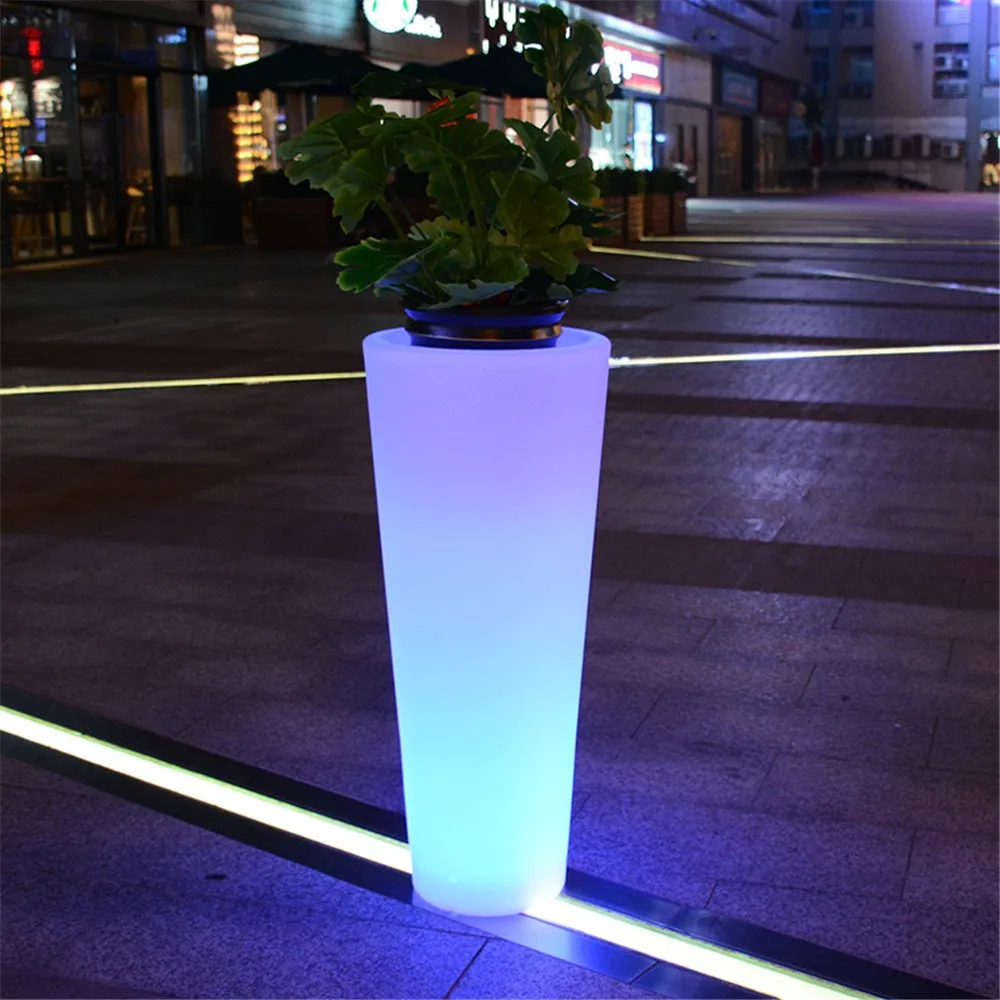 Round Shape aero pots illuminated LED tall big led glow flower pot solar garden lights outdoor floor lamp led flower planter