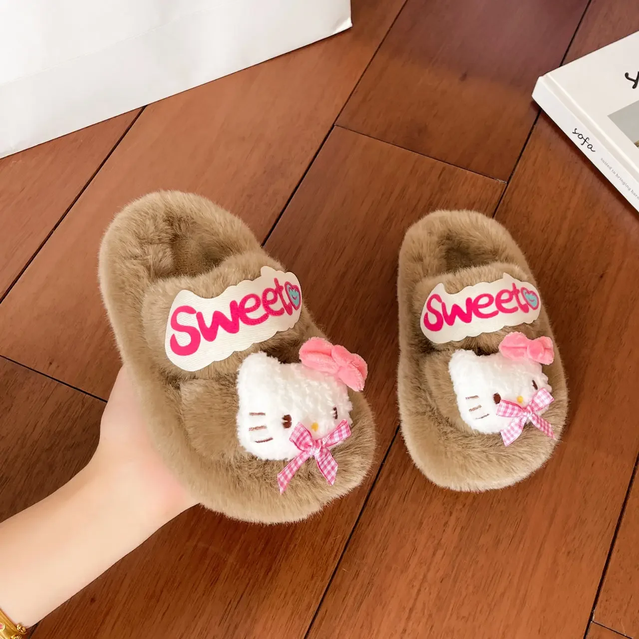 Sweet Sanrio Anime Kawaii Hello Kitty Warm Slippers Cute Cartoon Indoor Soft Children Lovely Doll Pendant Slippers Gifts Girls