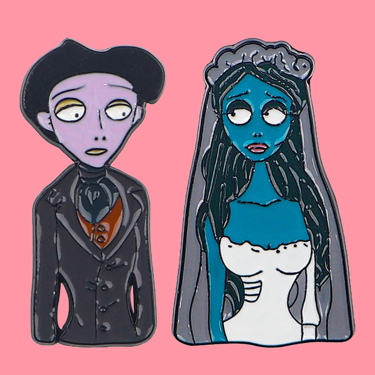 Halloween Bride Pins Horror Cartoon Badge Brooches for Clothing Enamel Pin Couple's Badges Jewelry Accessories Gifts for Friends