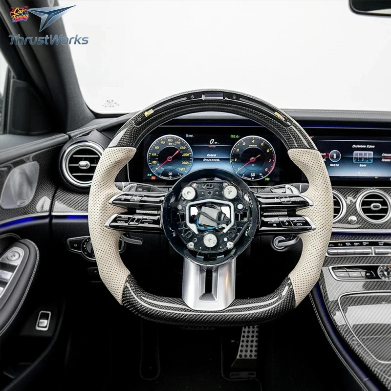 TOP C43 C-Class W205 W213 W222 E63 G63 Custom Paddle Shifters Sport Carbon Fiber Leather Steering Wheel