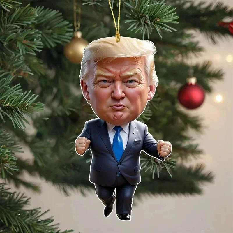 Funny Interesting Acrylic Trump Cartoon Pendant Funny Trump Pendant Keychain with Car Doll Hanging Christmas Tree Pendant