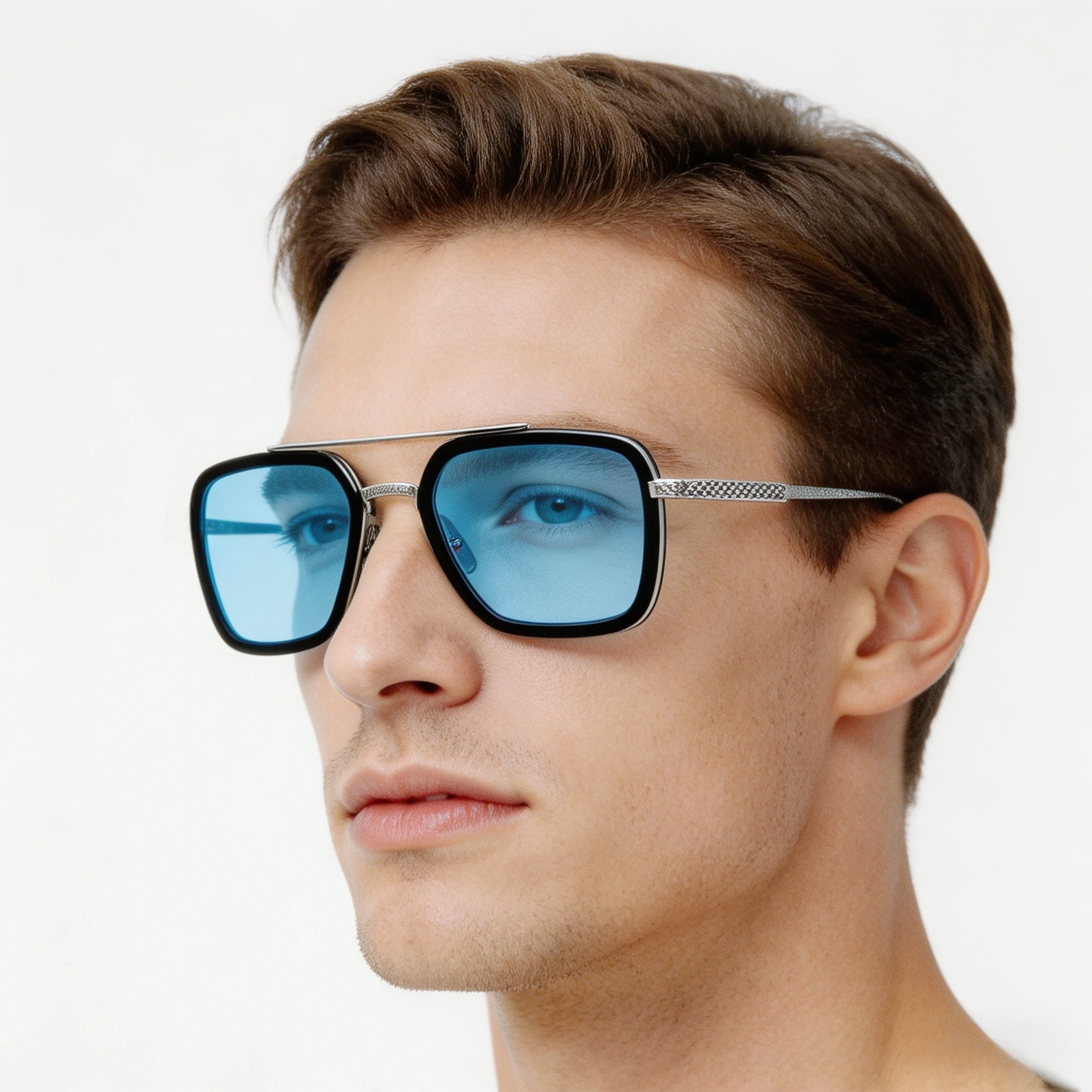 Flight 006 Dita Style Luxury Square Double Bridge Blue Sunglasses, Titanium Frame Unisex UV Protection Outdoor Driving Eyewear
