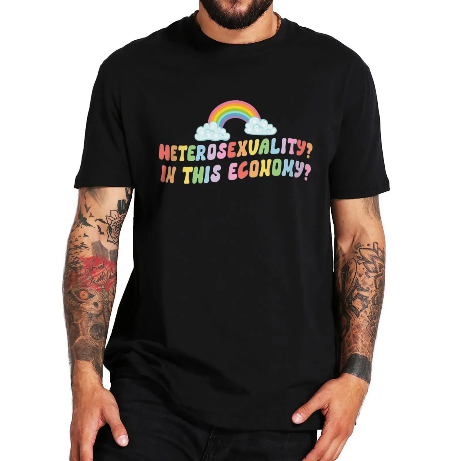 Men top Heterosexuality In This Economy T Shirt Retro LGBTQ Gay Pride Gift teeshirt O-neck Cotton Unisex Casual T-shirts EU Size