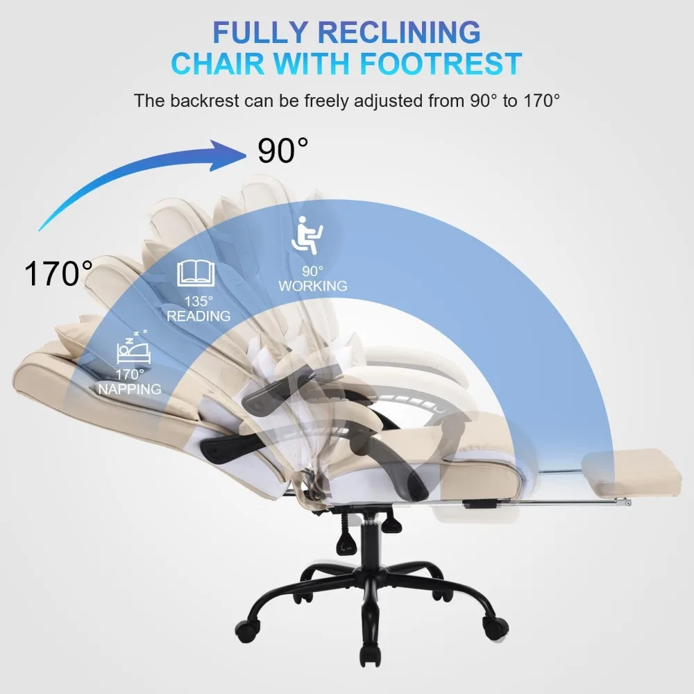 كرسي مريح للاستلقاء مع مسند للقدمين ودعم قطني للاستخدام المكتبي التنفيذي