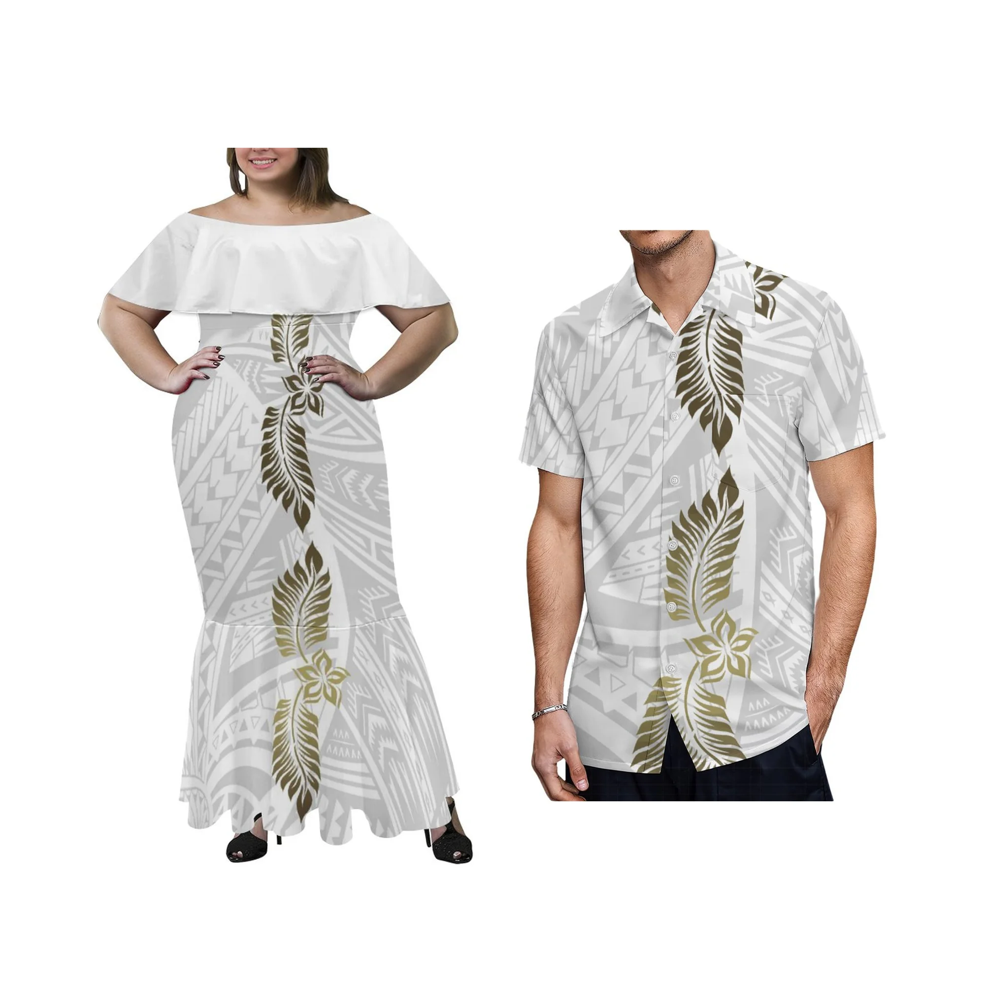 

Mermaid dressCustom Pattern 8XL Women Long Dress Polynesian Hawaiian Tribal mother day White Print Lady Party Mermaid Dress