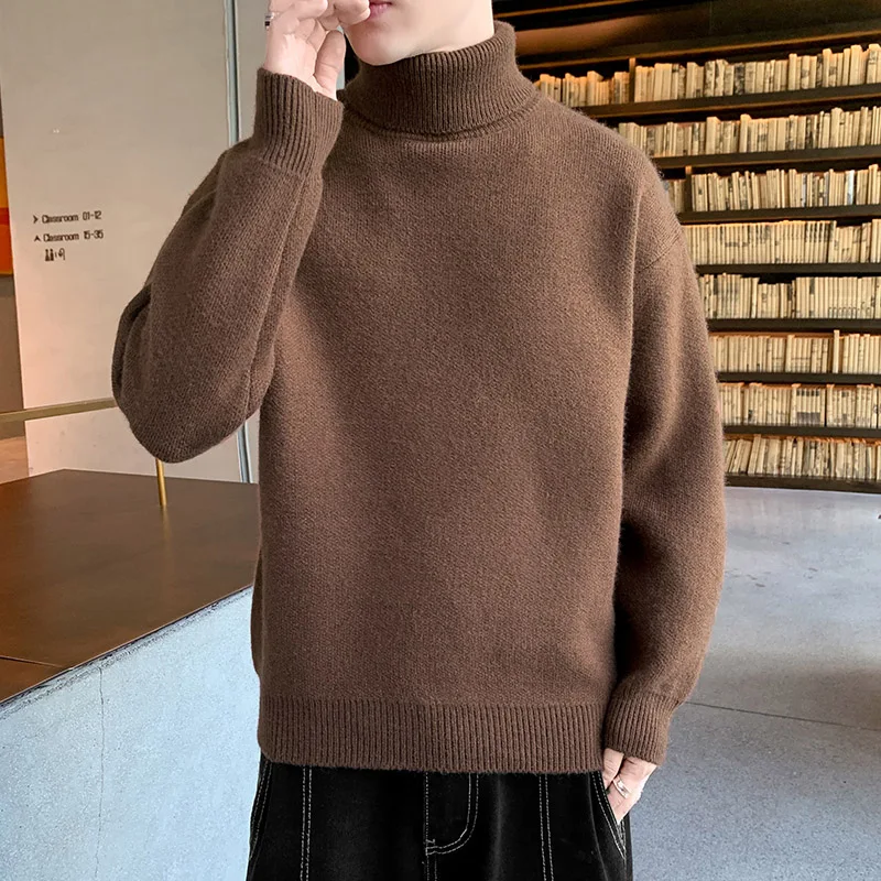 Fashion Youthful Vitality Knitted Turtleneck Sweater Men Warm Casual Pullovers Turtleneck Sweaters Men Loose Knitted Pullovers