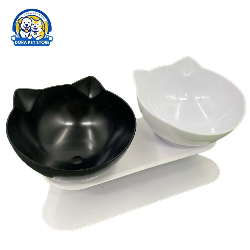 

Elevated cat bowl, dog bowl, pet double bowl, 15 degree tilt protection for cervical spine, cat tableware, pet supplies